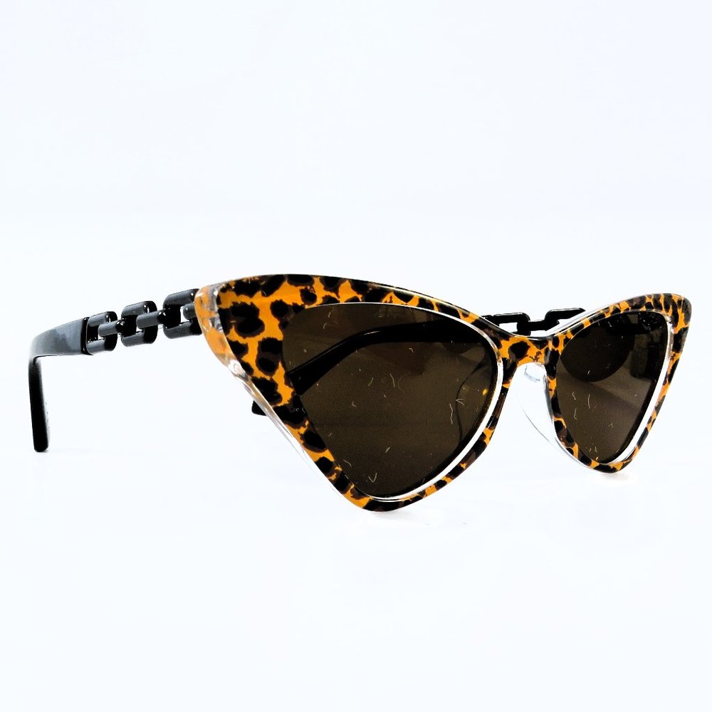 NEW Leopard Pattern Cat Eye Sunglasses w/ Metal Chain Temples for Men and Women